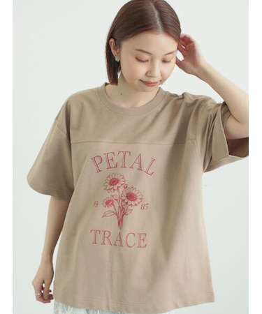 【接触冷感】ミニ裏毛切替フラワープリントTシャツ