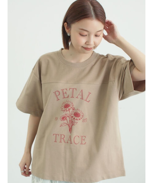【接触冷感】ミニ裏毛切替フラワープリントTシャツ