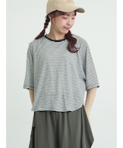 シアーボーダー天竺ラグランTシャツ