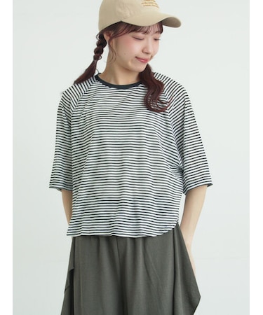 シアーボーダー天竺ラグランTシャツ
