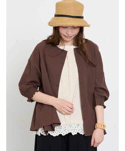 袖口シャーリング前後2WAYブラウス
