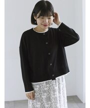 バイカラークルーネックニットカーディガン