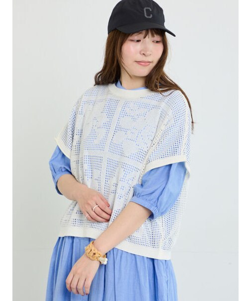 前後2WAY花柄メッシュニット