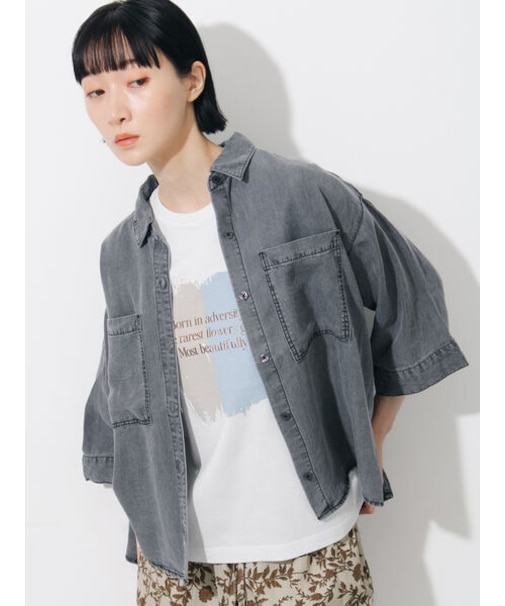 ◇【接触冷感】クールデニムボクシーシャツ