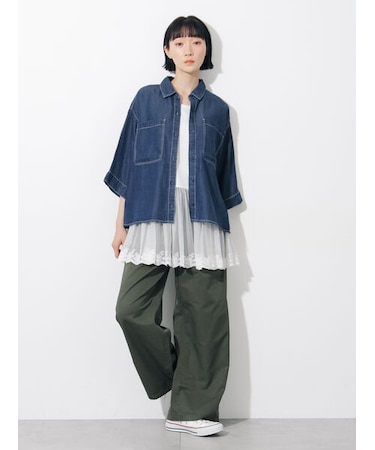◇【接触冷感】クールデニムボクシーシャツ