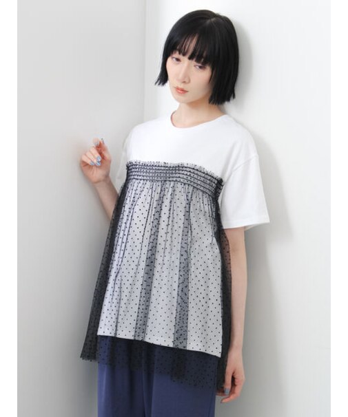 ◇【接触冷感/UVカット】ドットチュールドッキングTシャツ