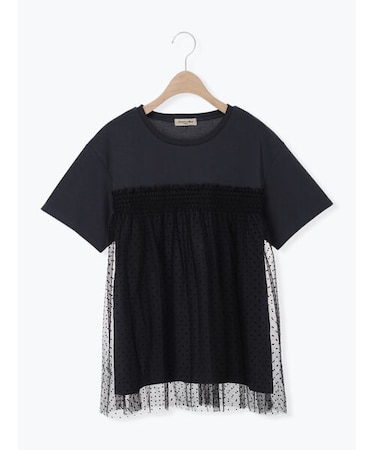 ◇【接触冷感/UVカット】ドットチュールドッキングTシャツ