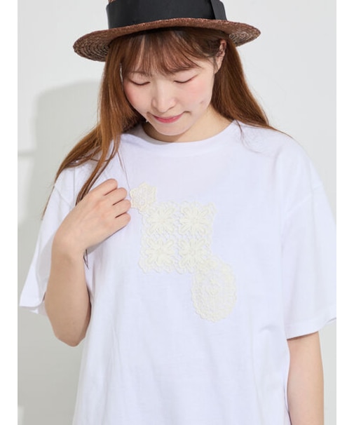 【接触冷感】パーツレース貼りTシャツ