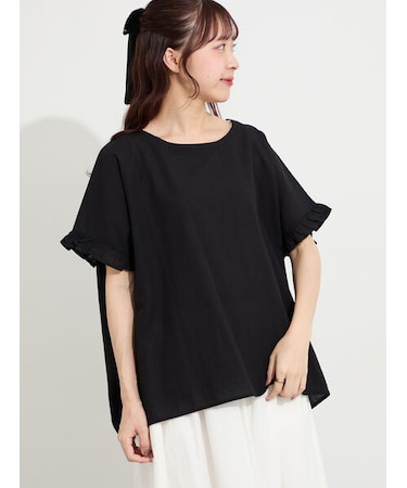 【クールコットン】袖フリルTブラウス
