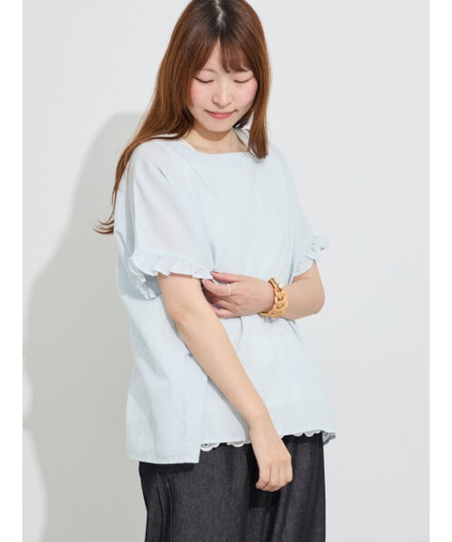 【クールコットン】袖フリルTブラウス