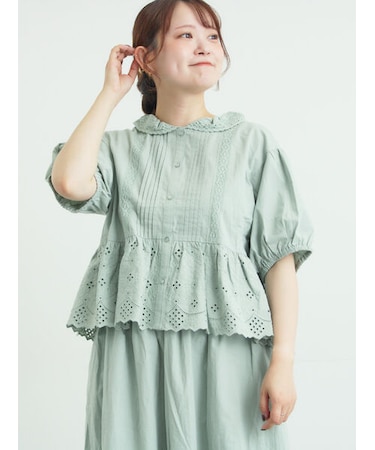 【販路限定】パフスリーブレースブラウス