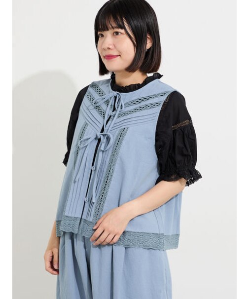 レース×ピンタックリボンベスト《限定カラーあり》