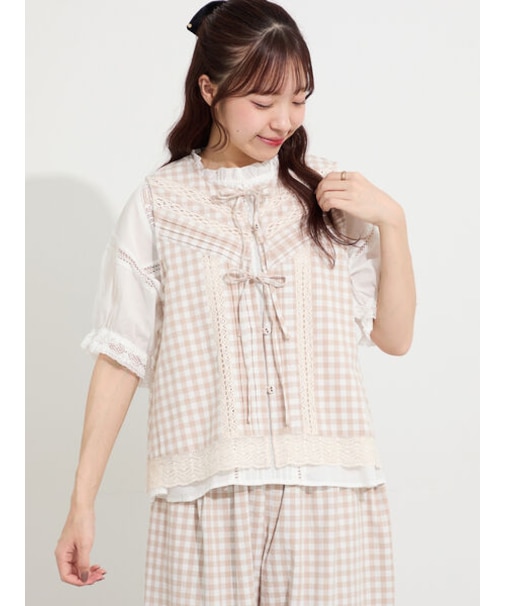 レース×ピンタックリボンベスト《限定カラーあり》