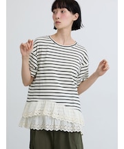 【接触冷感】裾レースボーダーTシャツ