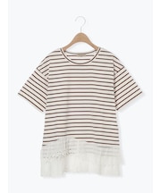 【接触冷感】裾レースボーダーTシャツ