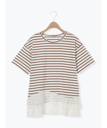 【接触冷感】裾レースボーダーTシャツ