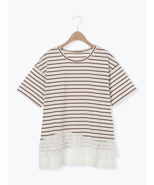 【接触冷感】裾レースボーダーTシャツ