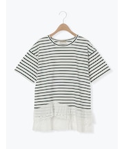【接触冷感】裾レースボーダーTシャツ