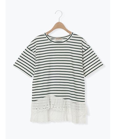【接触冷感】裾レースボーダーTシャツ