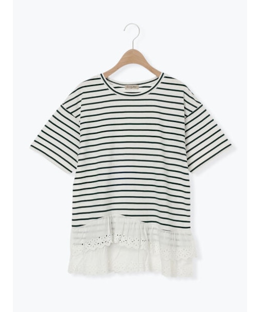 【接触冷感】裾レースボーダーTシャツ