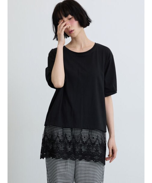 ◇【接触冷感】裾チュールチュニックTシャツ