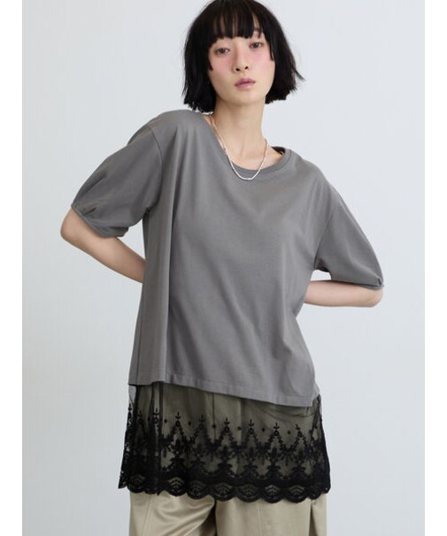 ◇【接触冷感】裾チュールチュニックTシャツ