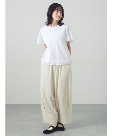 綿麻裾切替パンツ