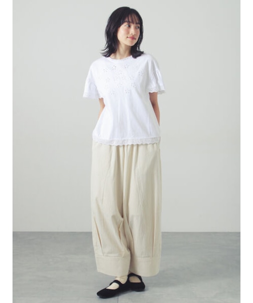 綿麻裾切替パンツ