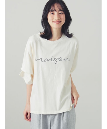 袖タックゆるロゴプリントカットソー