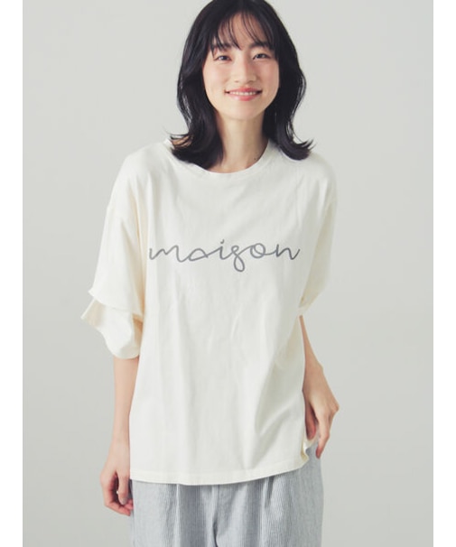袖タックゆるロゴプリントカットソー