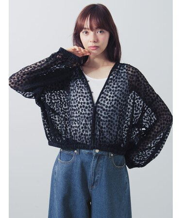 チュール刺繍ギャザーブラウス
