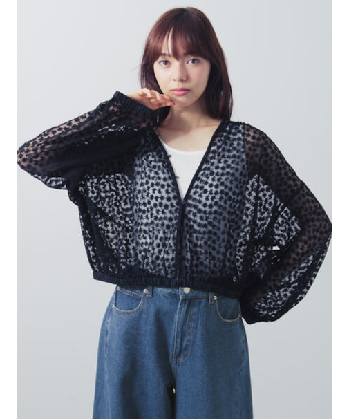 チュール刺繍ギャザーブラウス