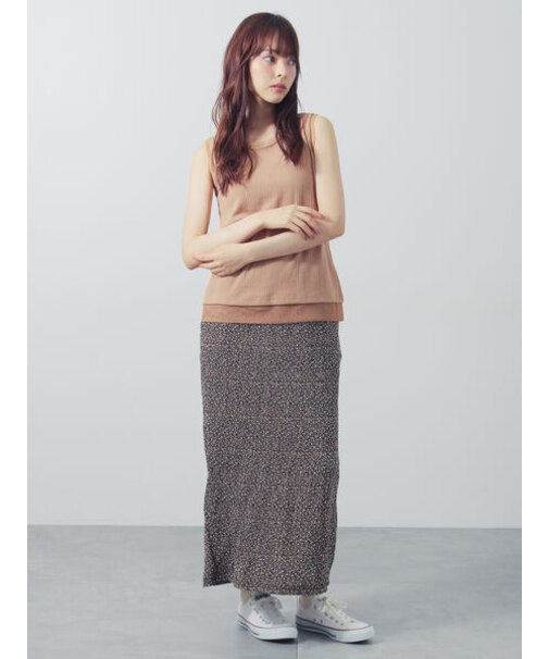 小花柄シャーリングナロースカート