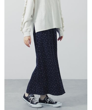 小花柄シャーリングナロースカート