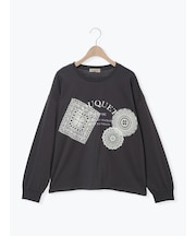 レース付きロゴプリントロングTシャツ