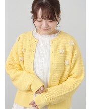 お花かぎ針付きニットカーディガン