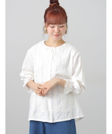 綿Puヘリンボーンレースブラウス