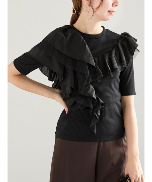 アシメフリルリブプルオーバー