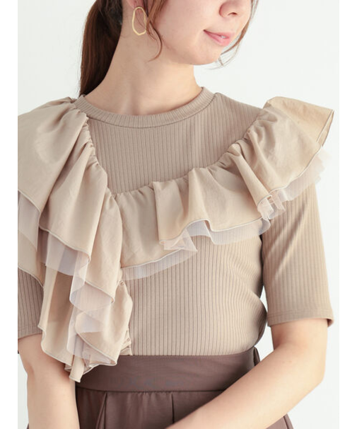 アシメフリルリブプルオーバー