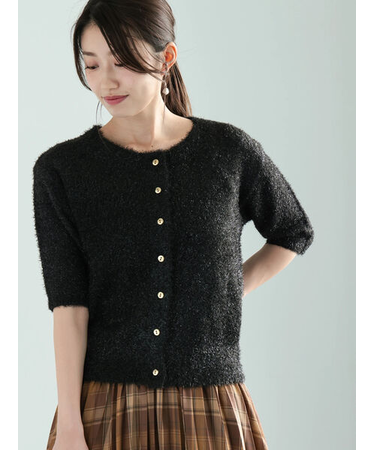 ラメシャギーハーフスリーブニット