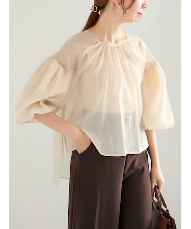 シアーバルーンスリーブブラウス