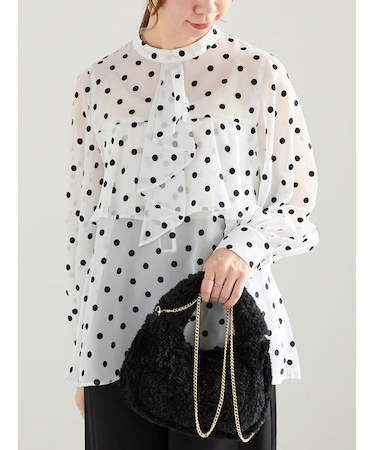 ドットシアージャカードボウタイブラウス
