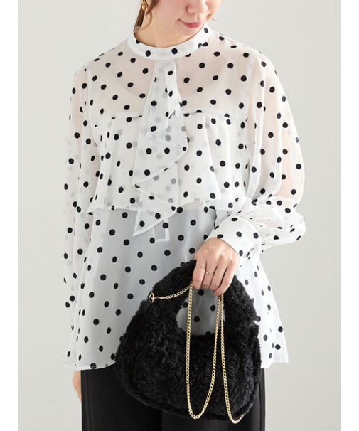 ドットシアージャカードボウタイブラウス