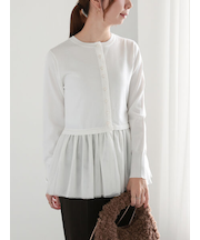 チュールペプラムカーディガン