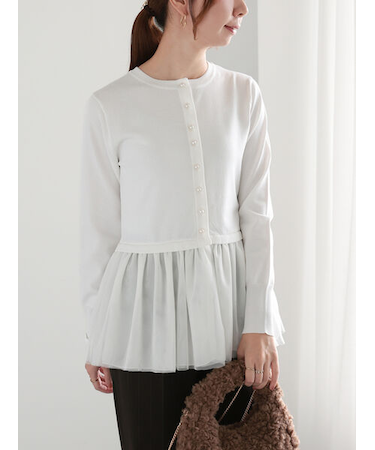 チュールペプラムカーディガン