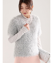 インナー付ポコポコラメシャギー半袖ニット