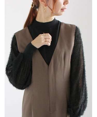 シアーシャギースリーブニットプルオーバー