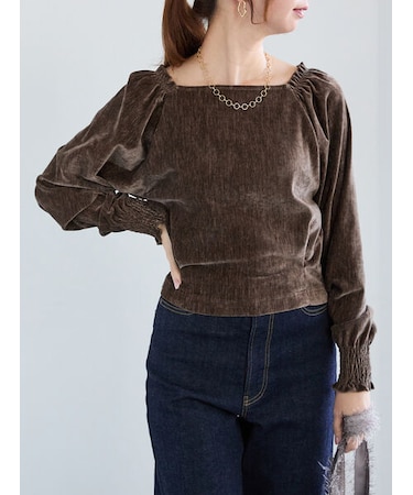 スクエアネックベロアトップス