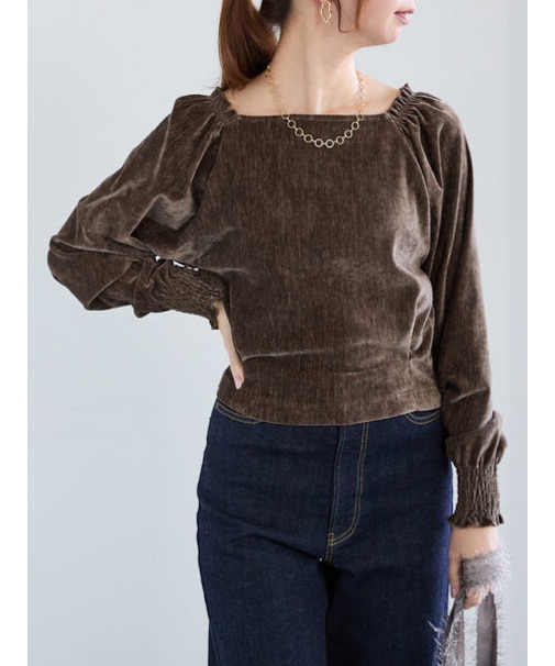 スクエアネックベロアトップス