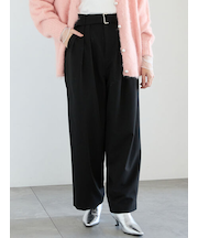 共ベルト付きタックワイドパンツ